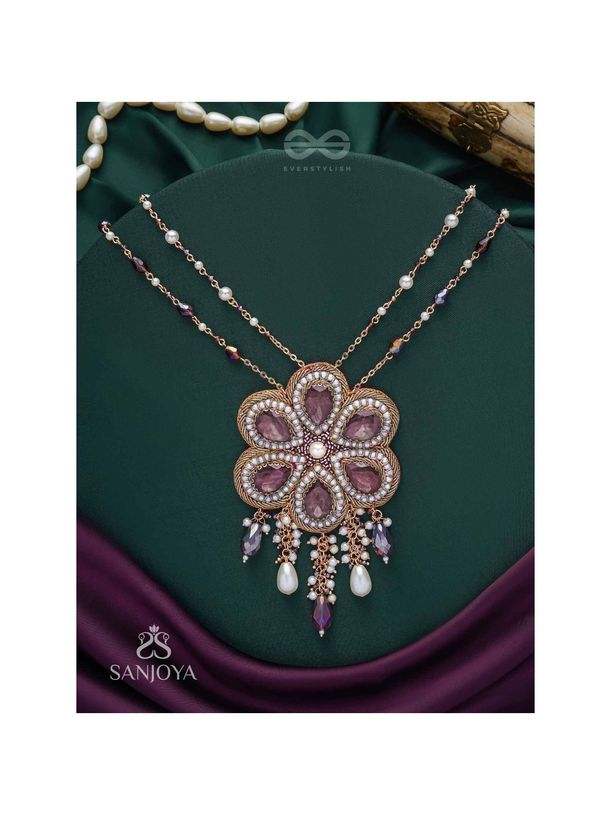 Bahukusumita - The Garden Gala - Stone, Beads And Pearls Hand Embroidered Neckpiece