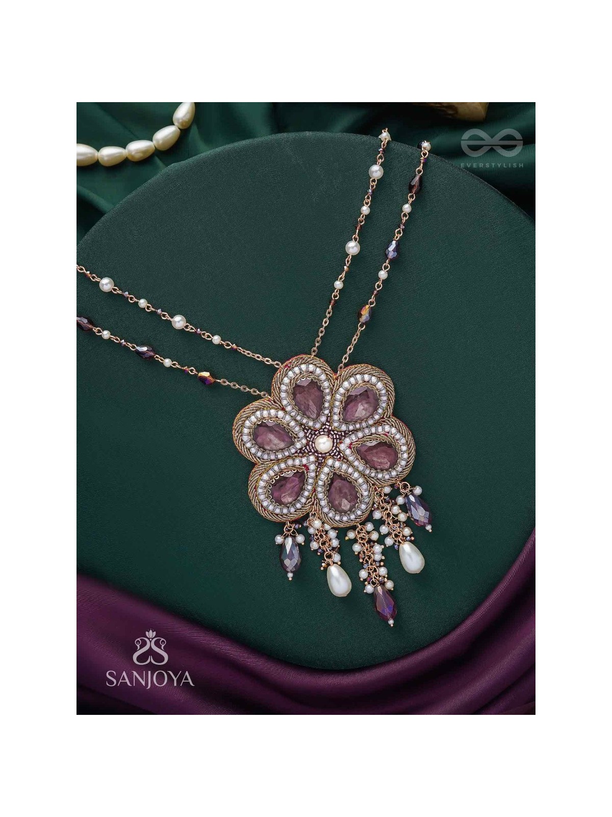 Bahukusumita - The Garden Gala - Stone, Beads And Pearls Hand Embroidered Neckpiece