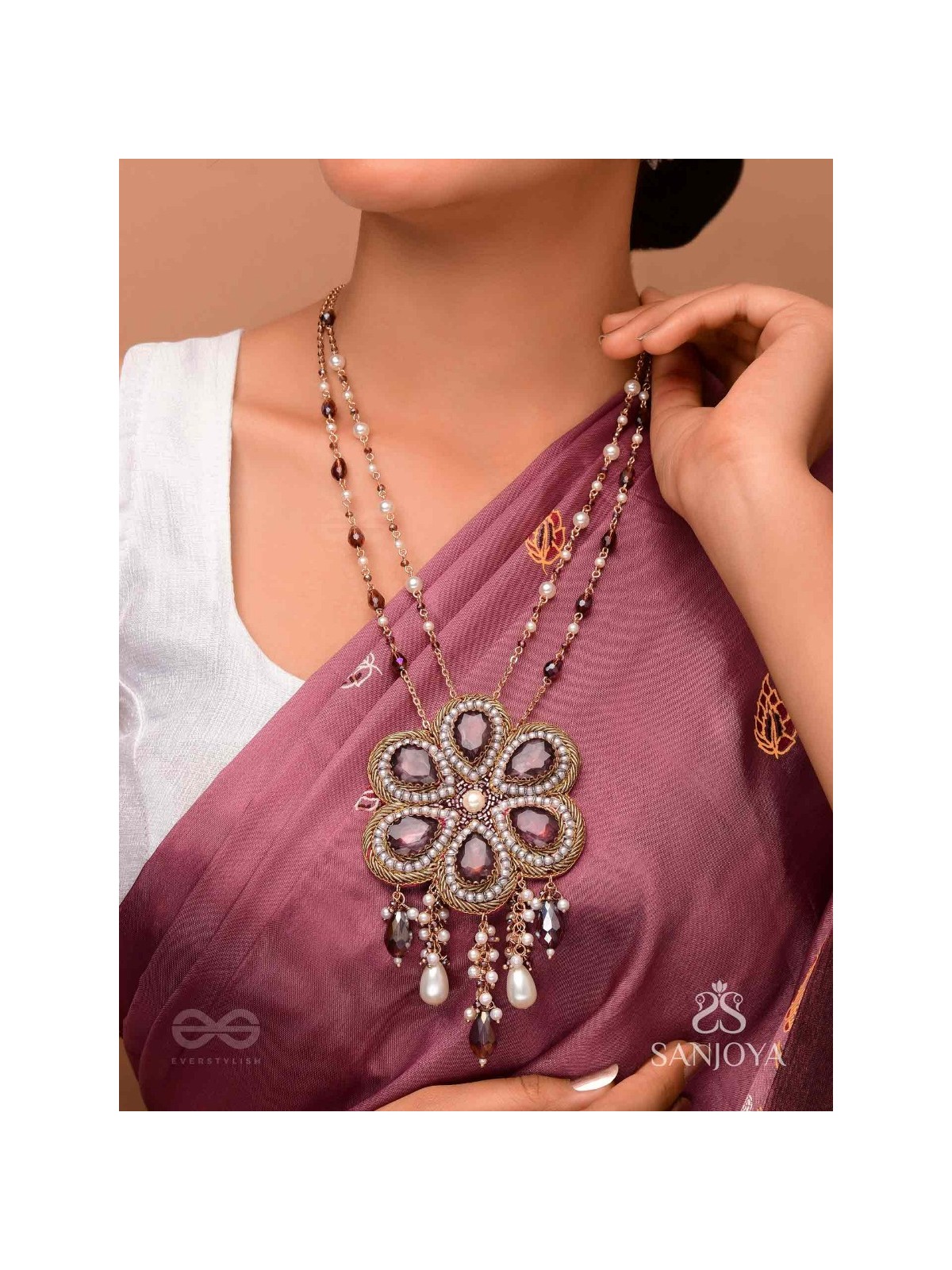 Bahukusumita - The Garden Gala - Stone, Beads And Pearls Hand Embroidered Neckpiece