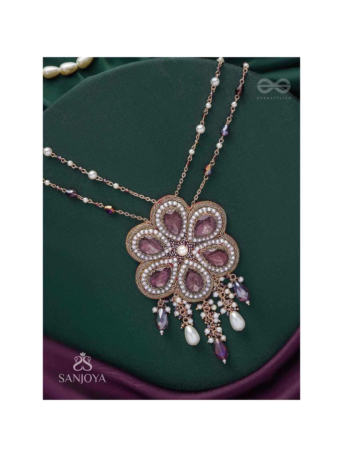Bahukusumita - The Garden Gala - Stone, Beads And Pearls Hand Embroidered Neckpiece