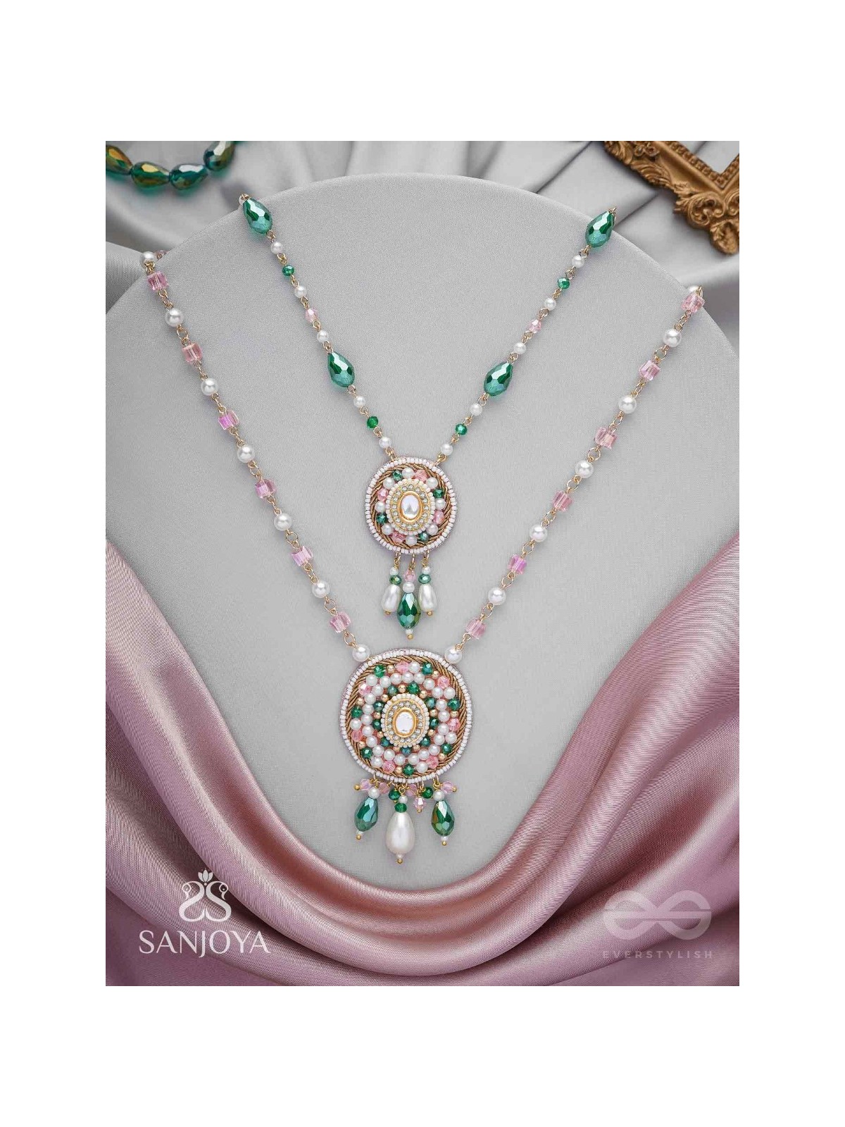 Madana - Season Of Spring - Beads, Glass Drops, Polki And Kundan Finished Hand Embroidered Neckpiece