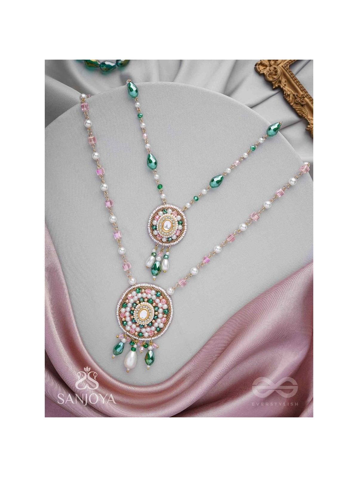 Madana - Season Of Spring - Beads, Glass Drops, Polki And Kundan Finished Hand Embroidered Neckpiece