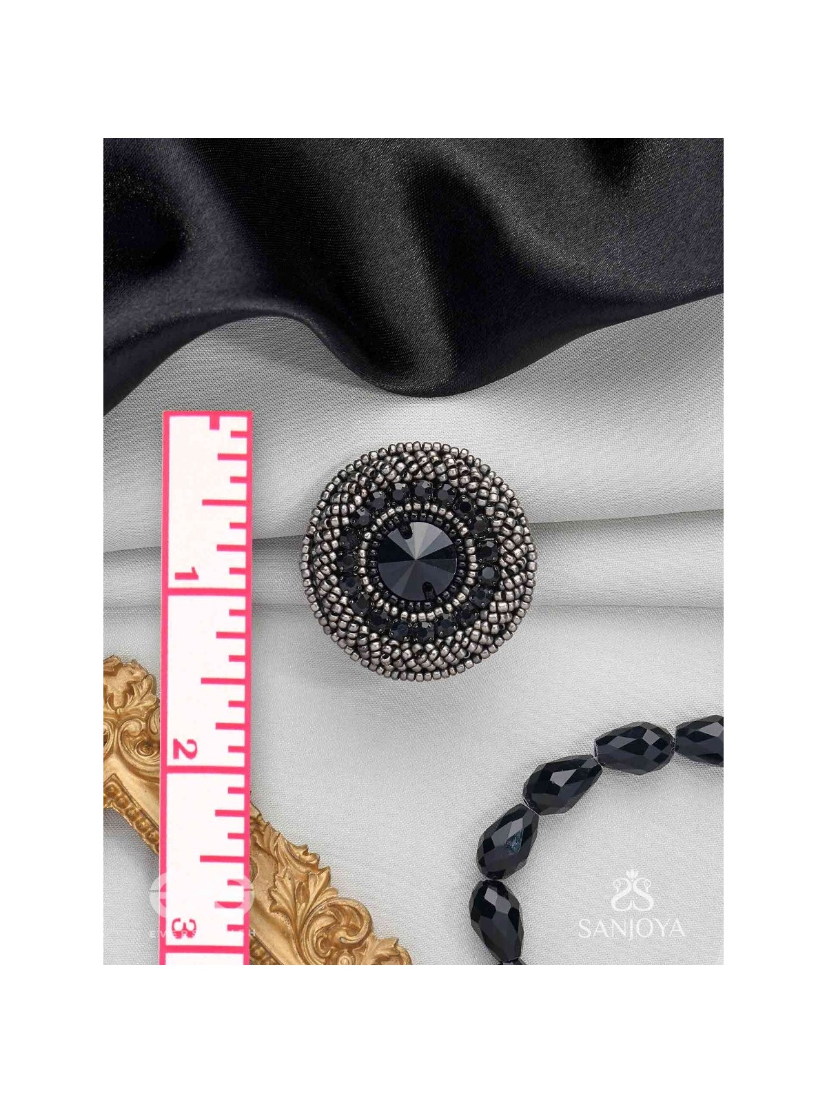 Amavasya - The New Moon Night - Stone And Beads Hand Embroidered Ring