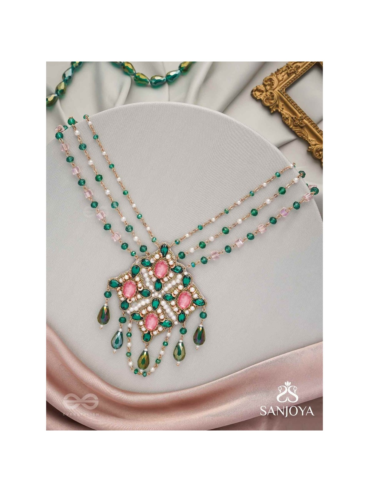 Grismapushpi - Blossoming In Summer - Stone, Beads, Pearls And Glass Drops Hand Embroidered Neckpiece