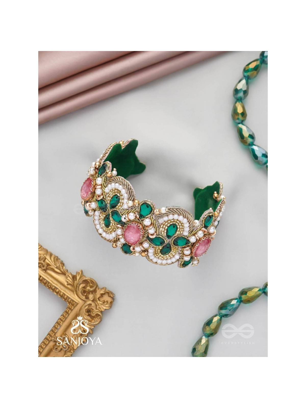 Savitra - The Spring Flowers - Stones And Beads Hand Embroidered Bangle 