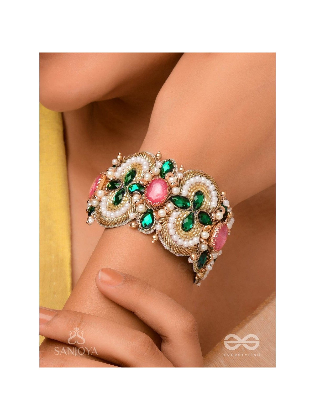 Savitra - The Spring Flowers - Stones And Beads Hand Embroidered Bangle 
