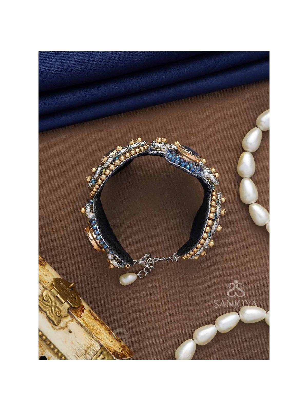 Aadhvara - The Celestial Skies - Stone And Beads Hand Embroidered Cuff Bracelet