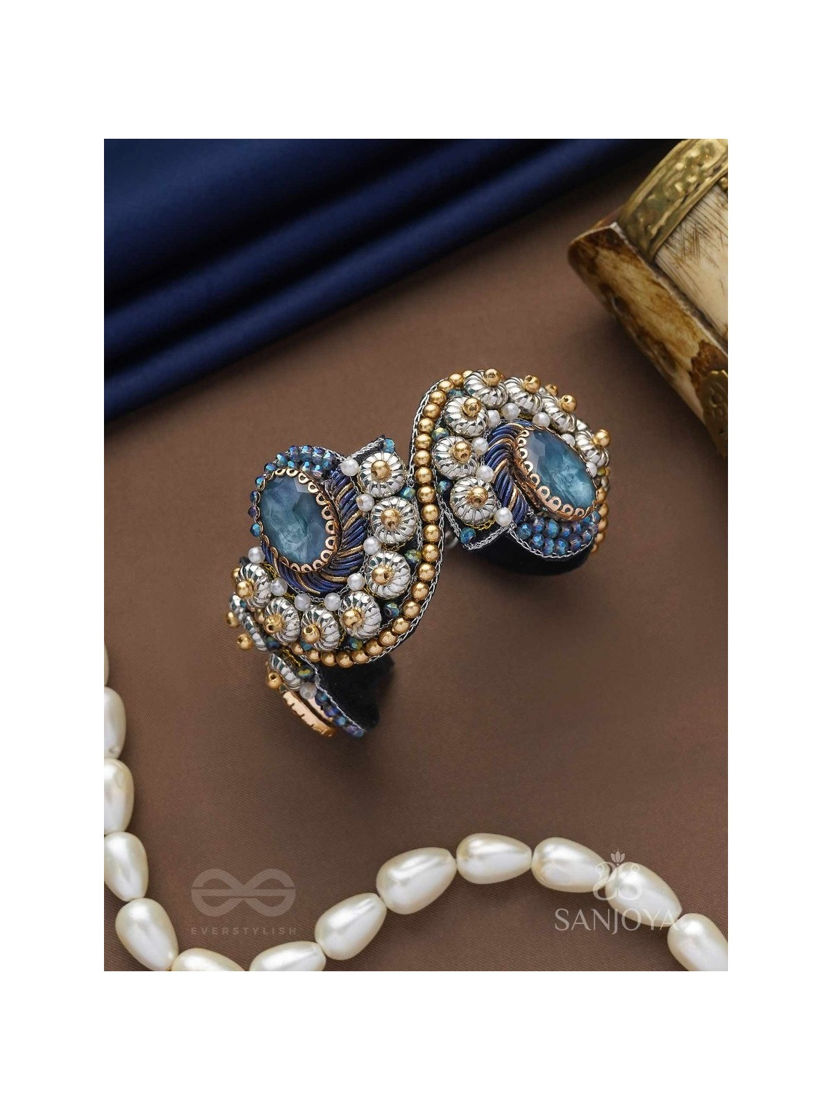 Aadhvara - The Celestial Skies - Stone And Beads Hand Embroidered Cuff Bracelet