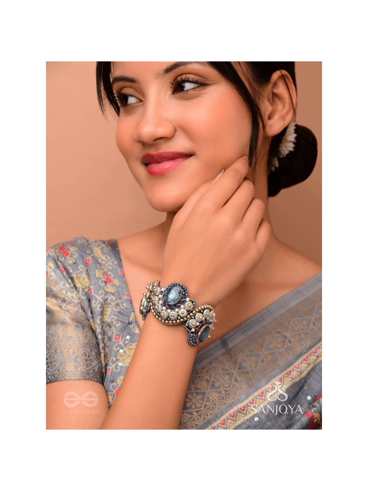 Aadhvara - The Celestial Skies - Stone And Beads Hand Embroidered Cuff Bracelet