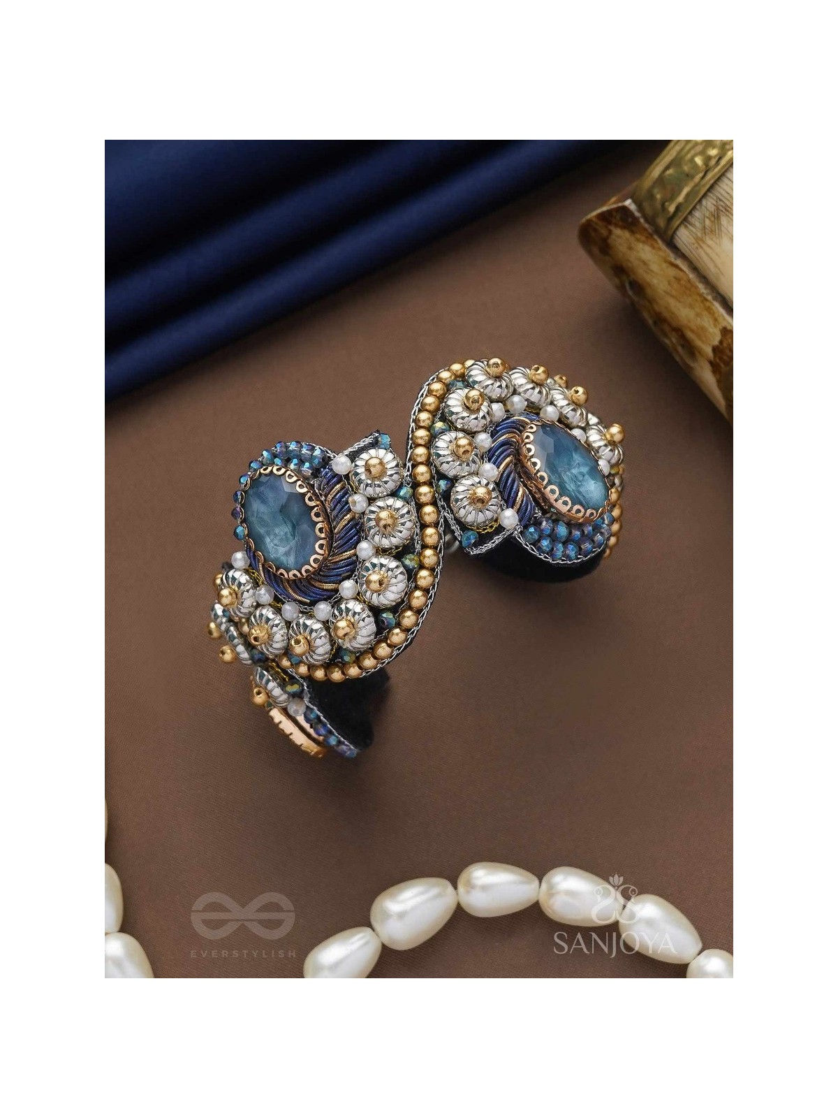 Aadhvara - The Celestial Skies - Stone And Beads Hand Embroidered Cuff Bracelet