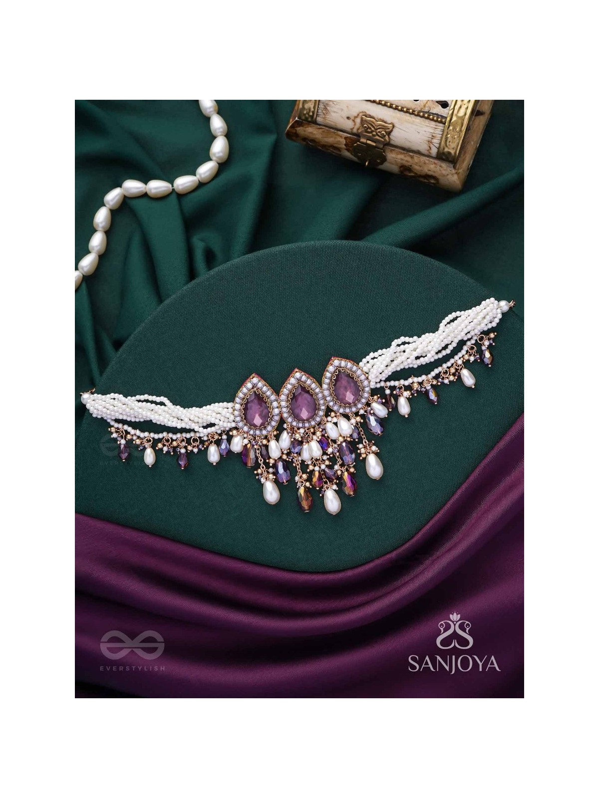 Syamatva - The Sparkling Night - Stone, Beads And Pearls Hand Embroidered Neckpiece