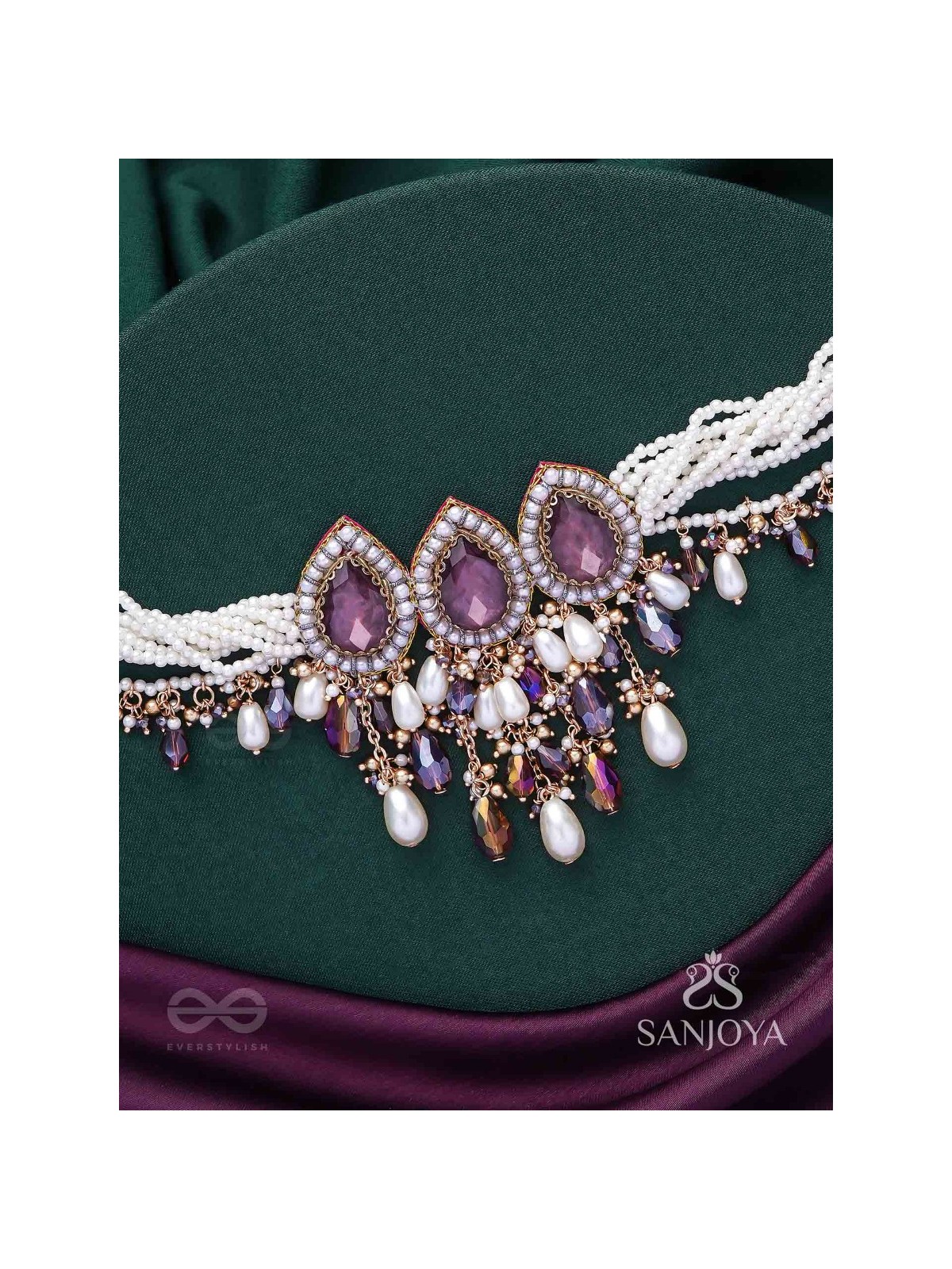 Syamatva - The Sparkling Night - Stone, Beads And Pearls Hand Embroidered Neckpiece