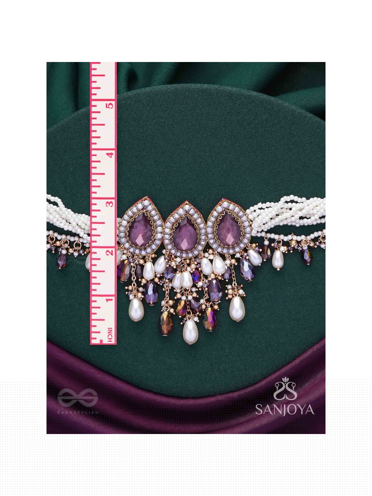 Syamatva - The Sparkling Night - Stone, Beads And Pearls Hand Embroidered Neckpiece