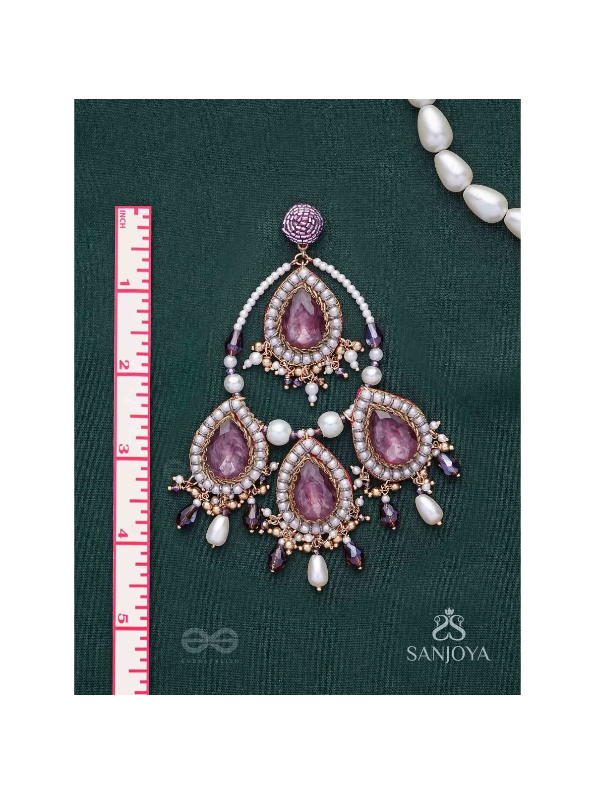 Viruda - Blushing Majesty - Stone And Beads Hand Embroidered Earrings