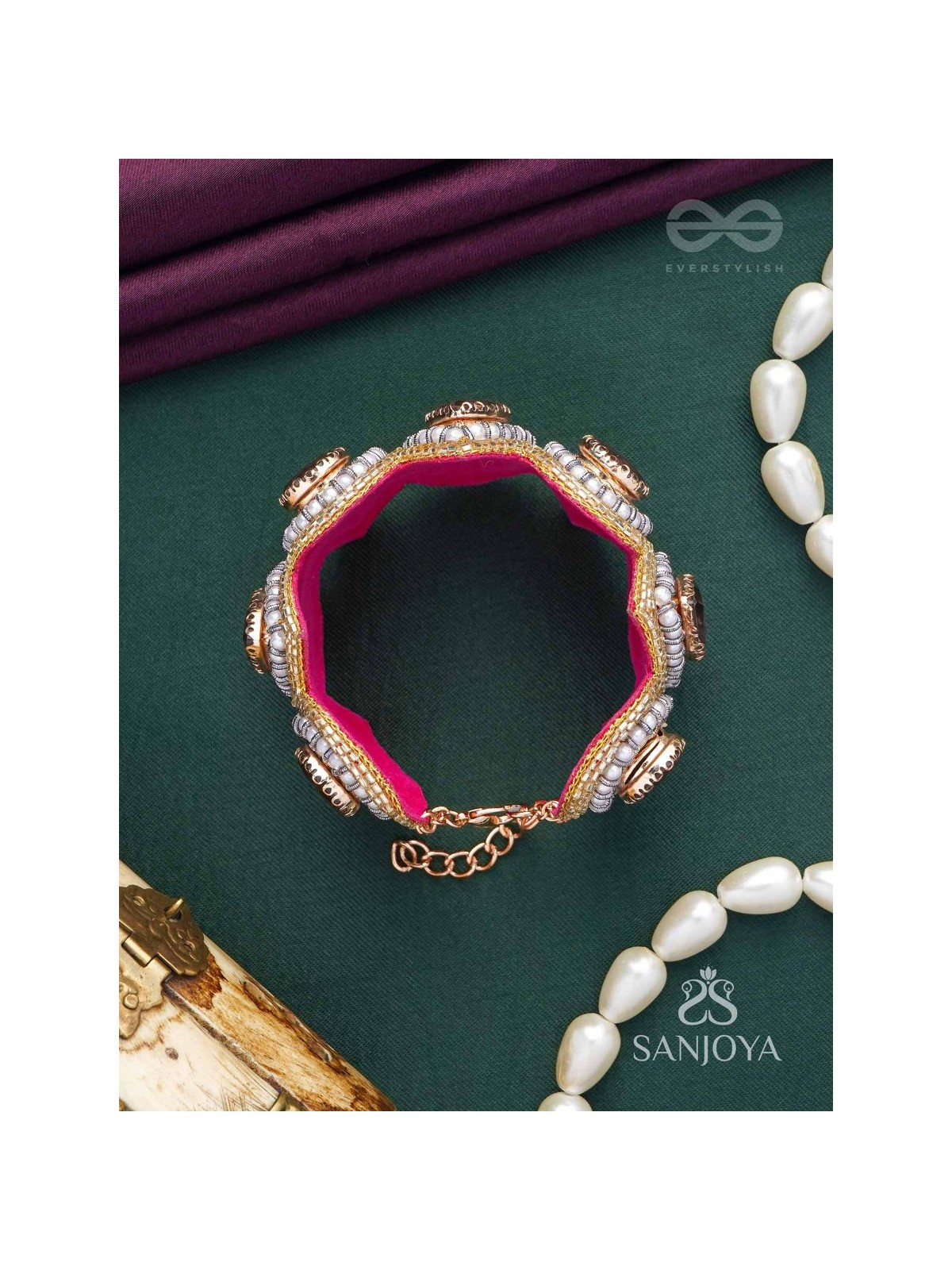 Pratijna - The Glowing Glamour - Stone, Beads And Cutdana Hand Embroidered Cuff Bracelet