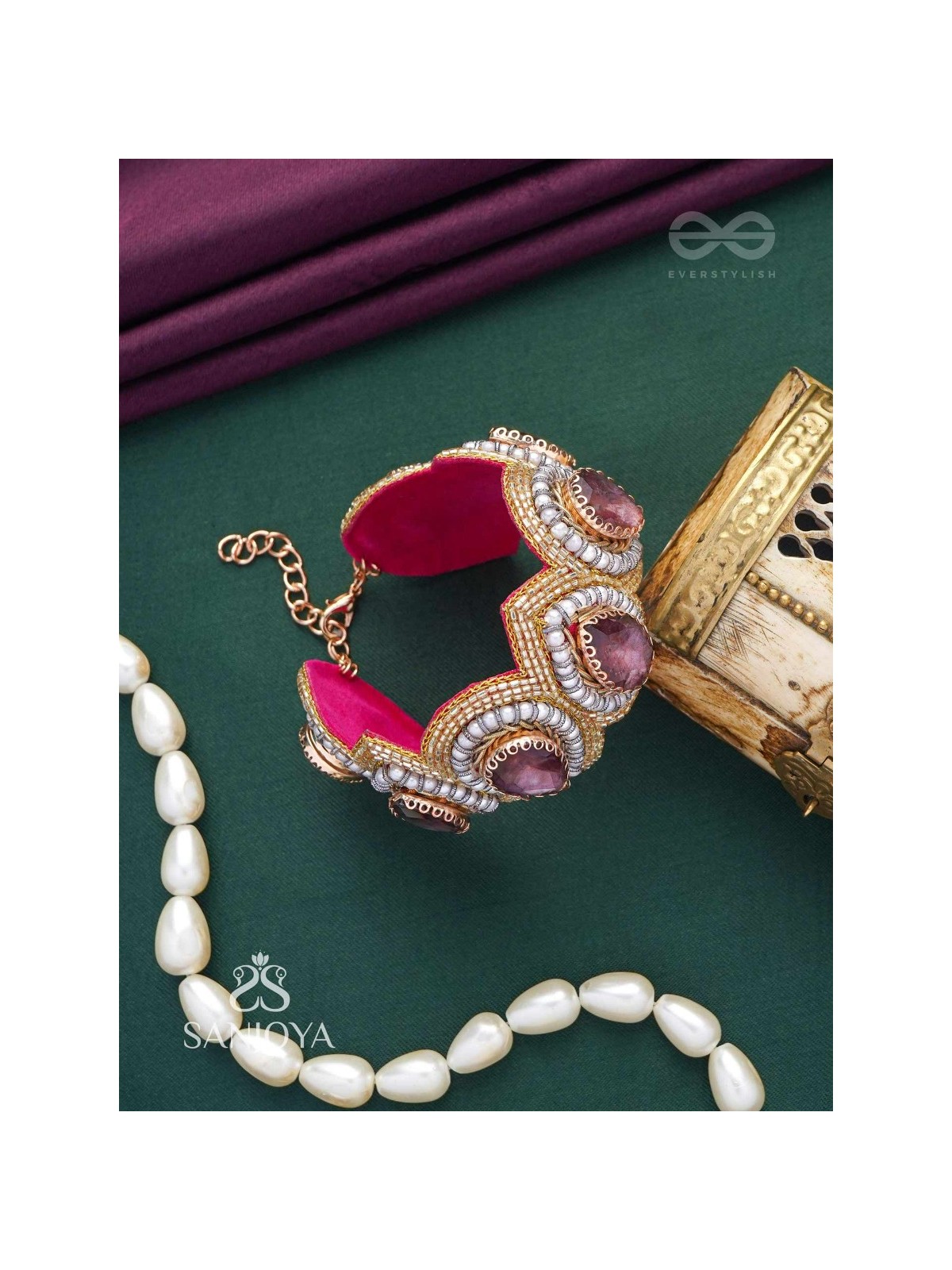 Pratijna - The Glowing Glamour - Stone, Beads And Cutdana Hand Embroidered Cuff Bracelet