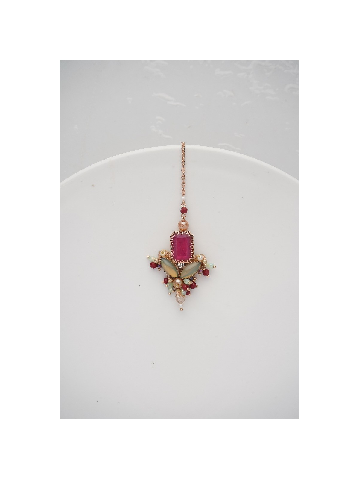 Madhudyana - Garden Of Spring - Stone And Beads Hand Embroidered Maangtika