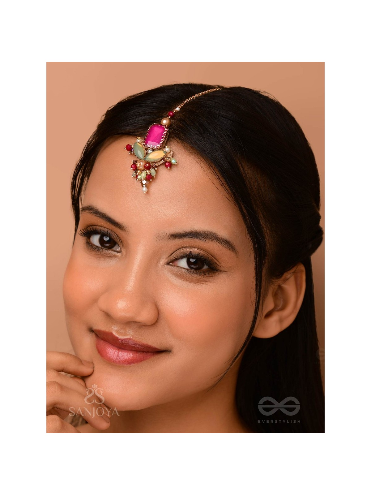 Madhudyana - Garden Of Spring - Stone And Beads Hand Embroidered Maangtika