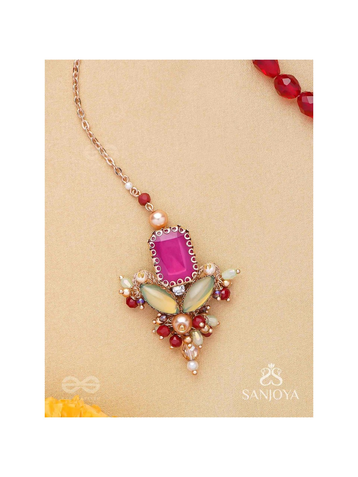 Madhudyana - Garden Of Spring - Stone And Beads Hand Embroidered Maangtika