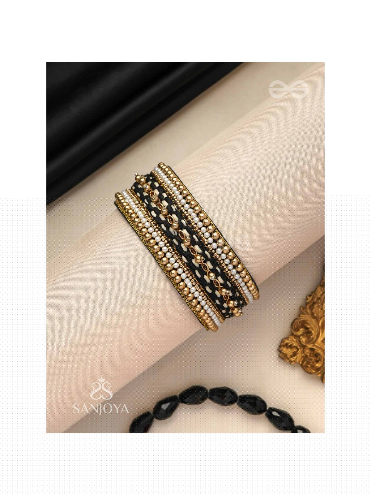 Madhya - In Between Night - Beads And Resham Hand Embroidered Bangle