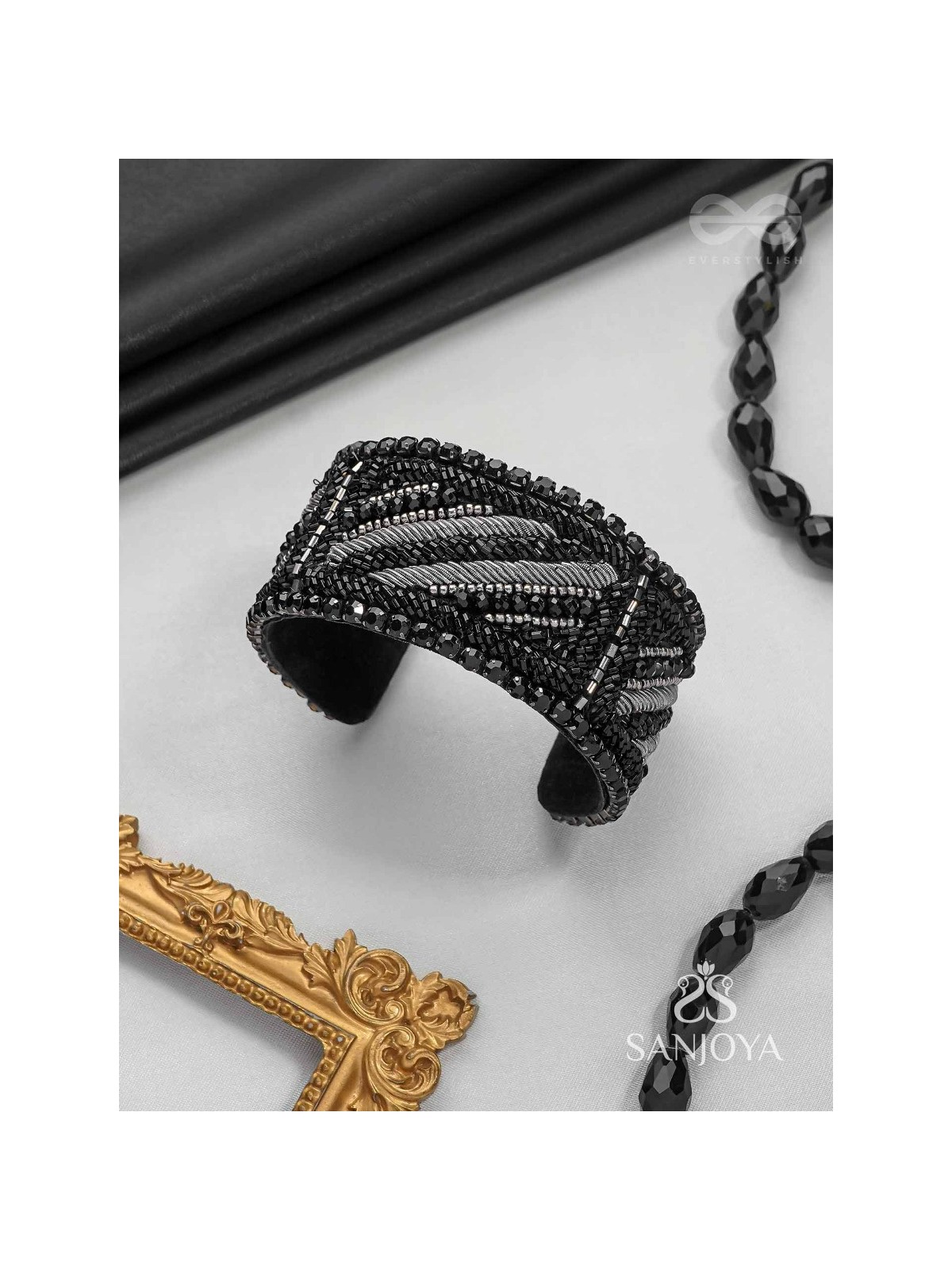 Nisithah - The Midnight's Magic - Beads And Cutdana Hand Embroidered Cuff Bracelet