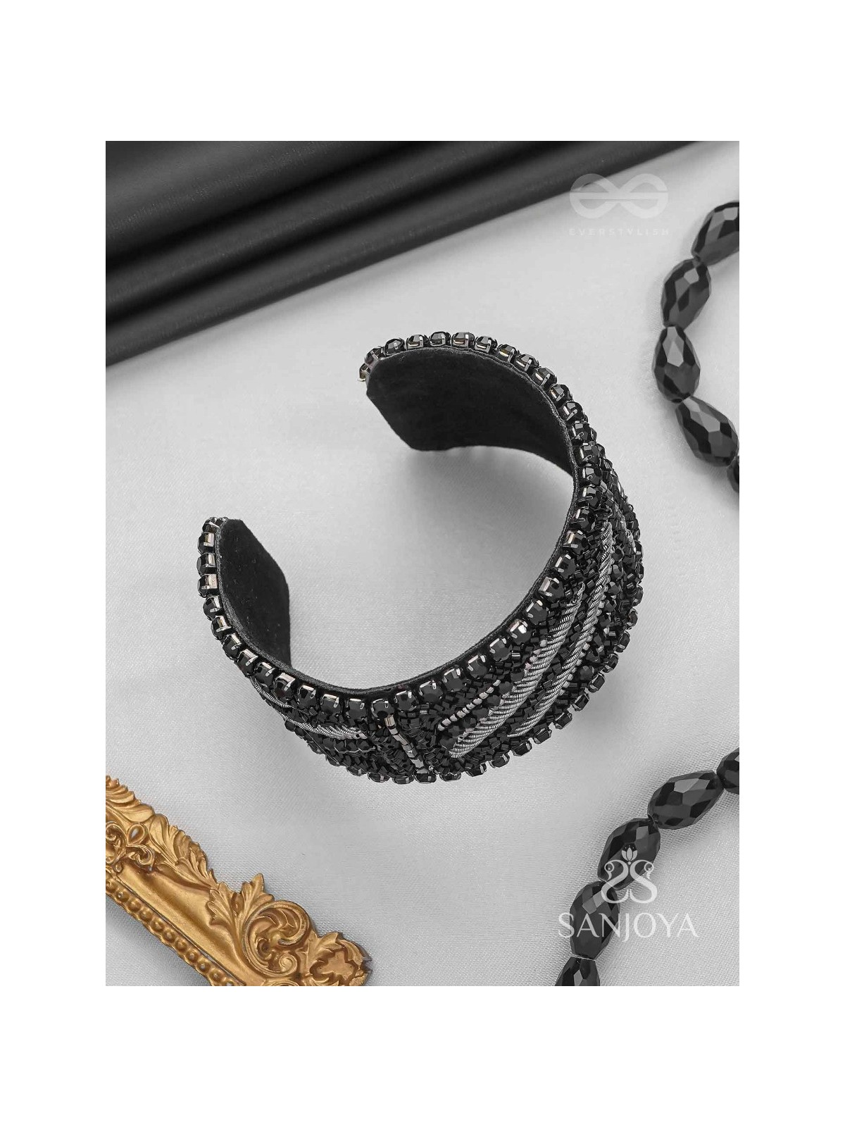 Nisithah - The Midnight's Magic - Beads And Cutdana Hand Embroidered Cuff Bracelet