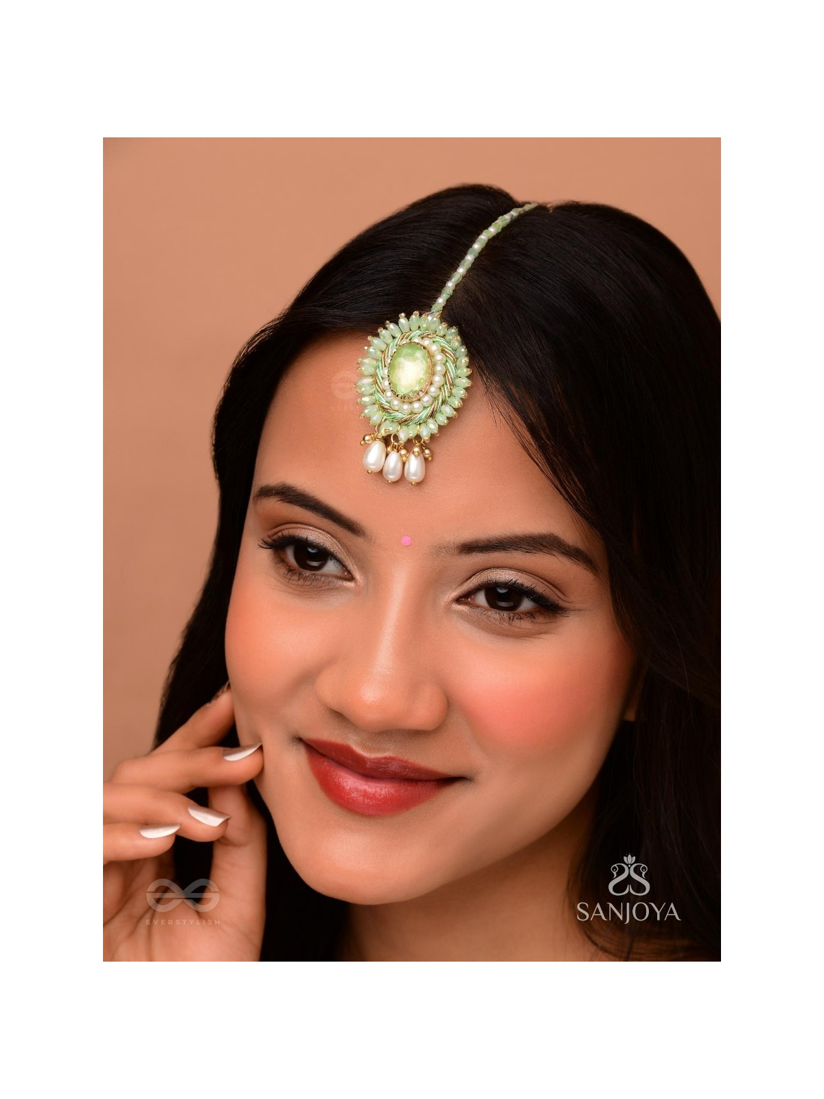 Aranyani - The Meadow Dreams - Stone, Beads And Pearls Hand Embroidered Maangtika