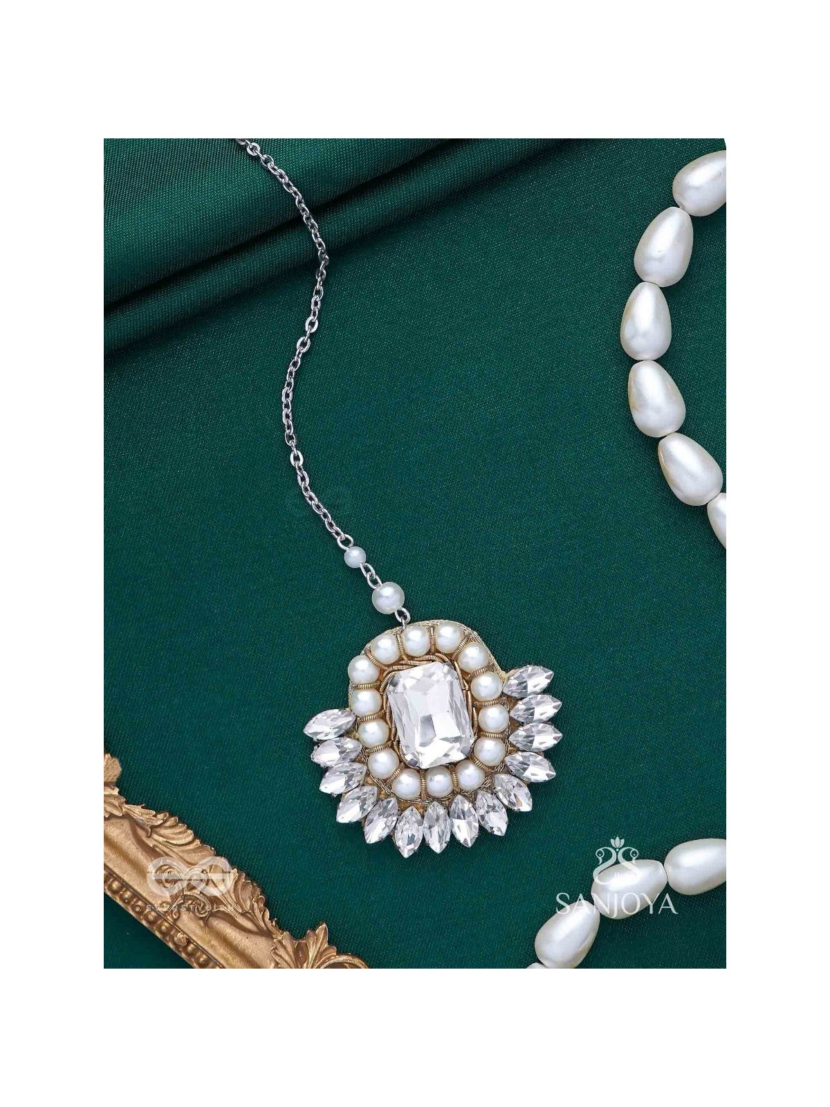 Adrisara - Essence Of Stones - Stones Hand Embroidered Maangtika