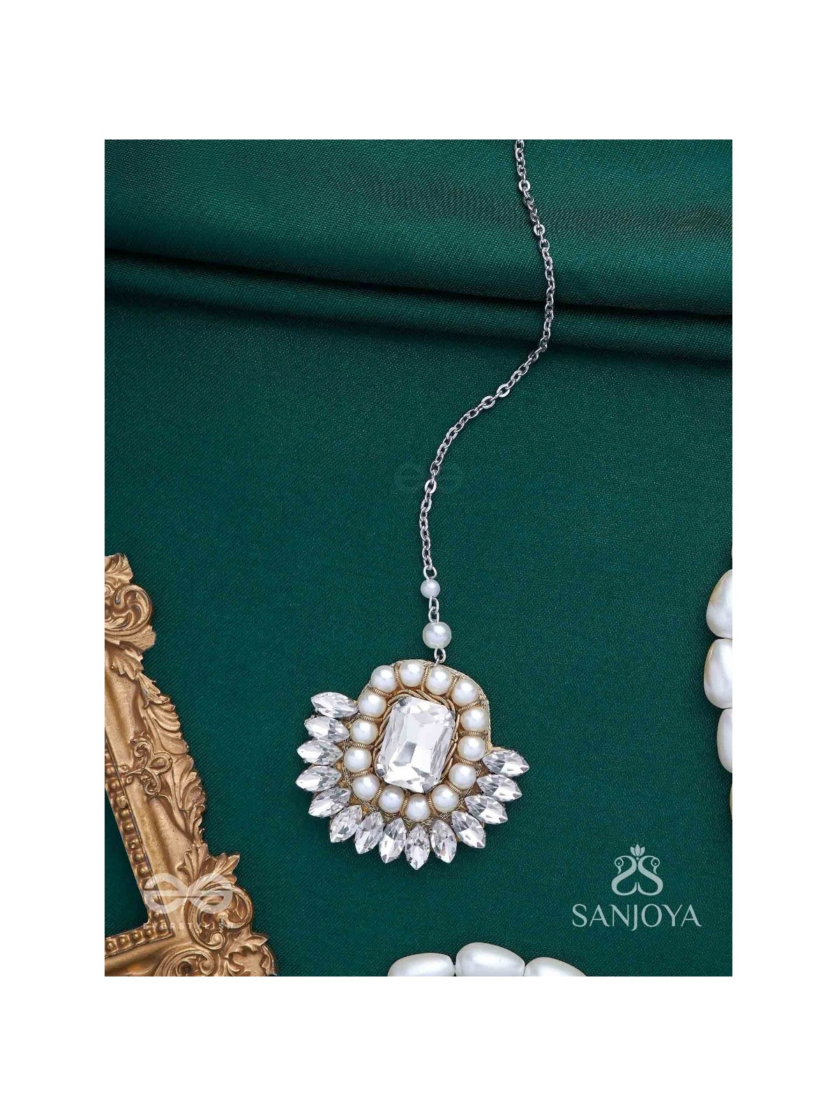 Adrisara - Essence Of Stones - Stones Hand Embroidered Maangtika