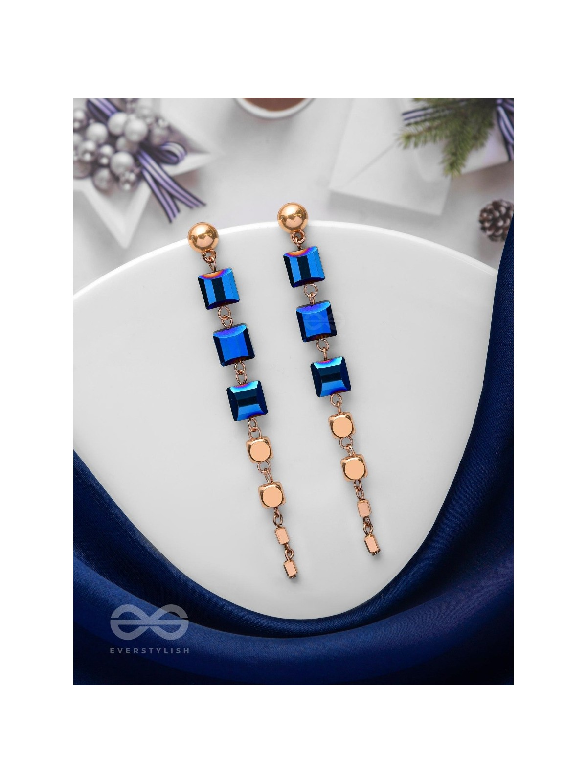 The Indigo Night- Classy Blue And Golden Earrings