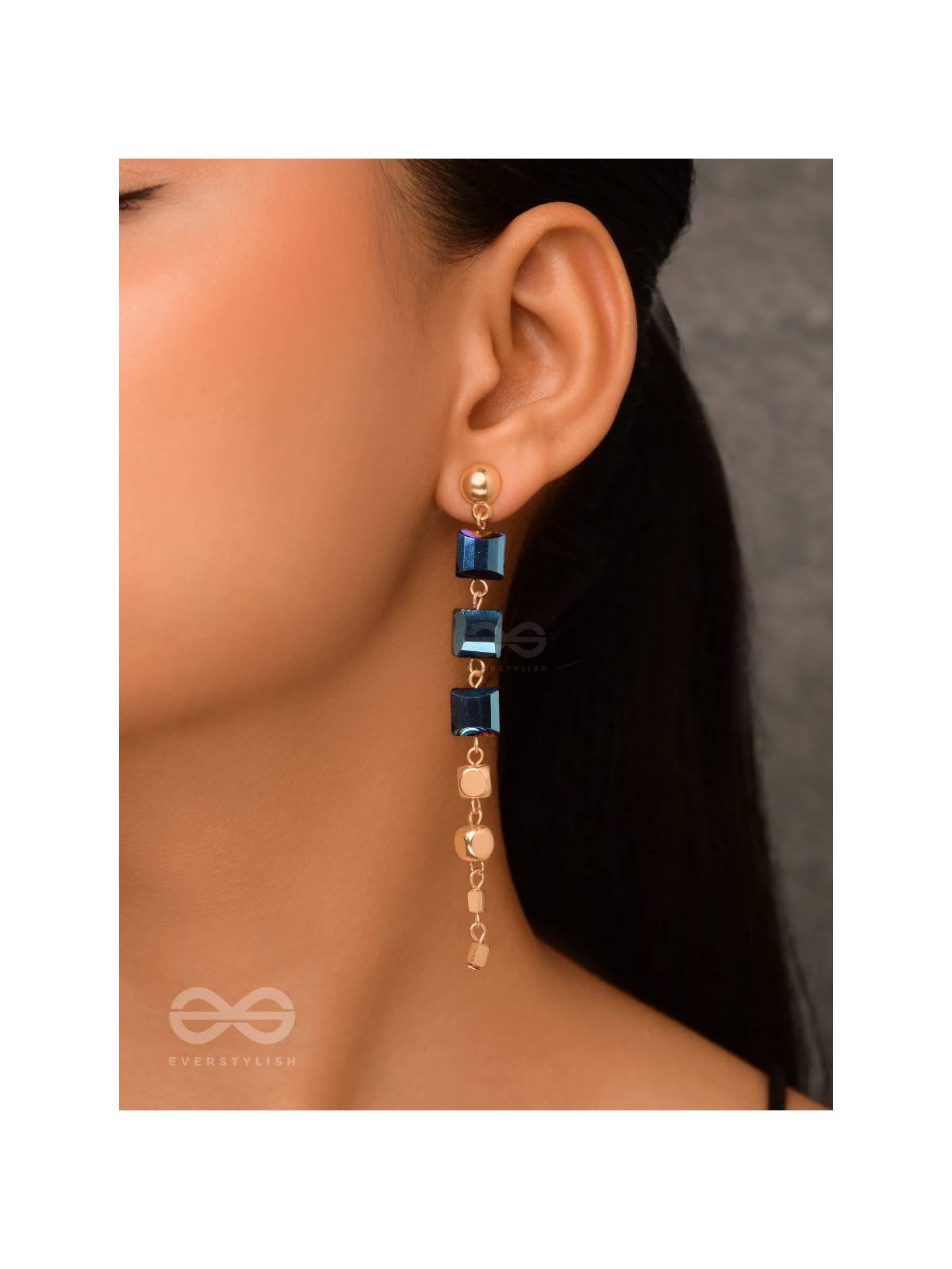 The Indigo Night- Classy Blue And Golden Earrings