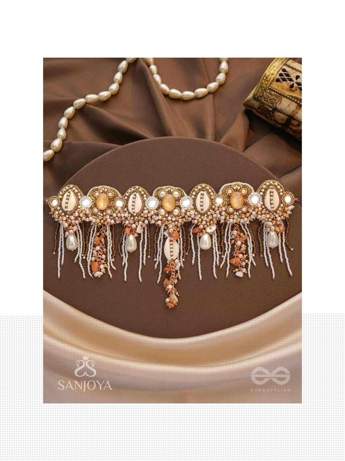 Sankhika- Coastal Gleam - Beads, Shells And Stone Hand Embroidered Neckpiece