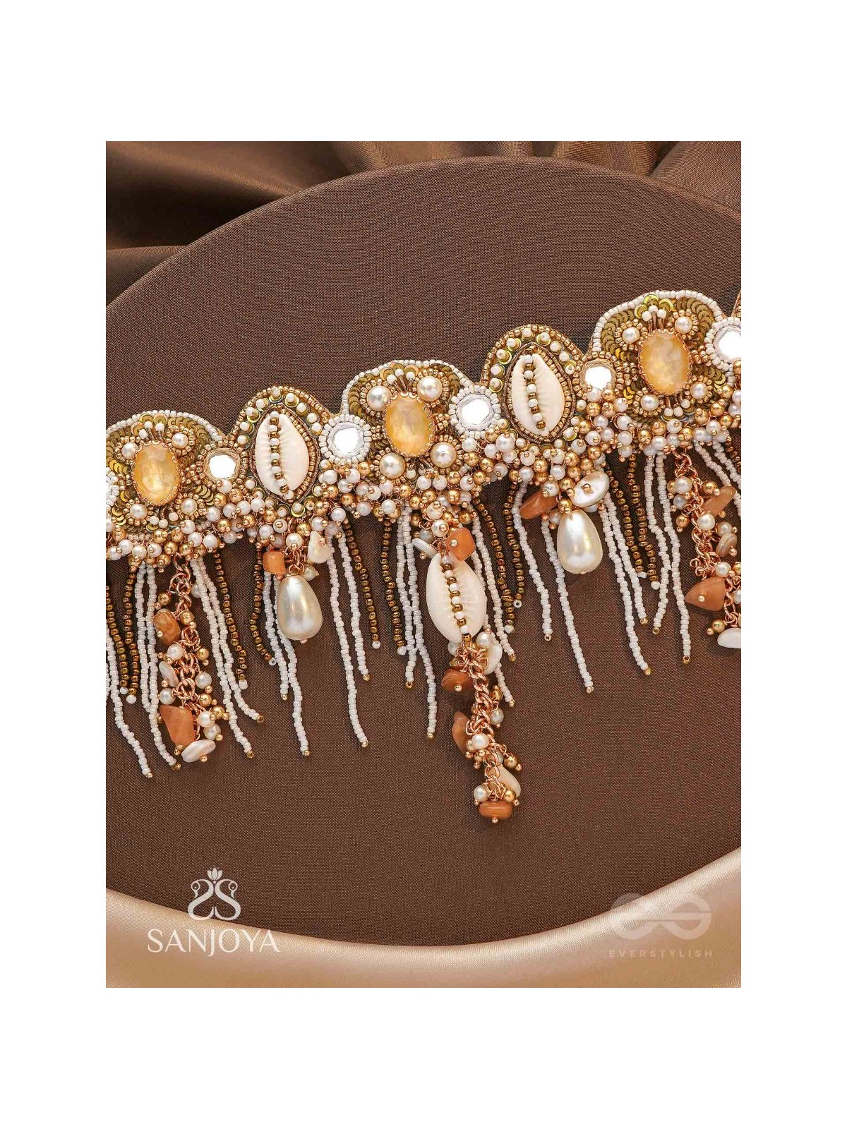 Sankhika- Coastal Gleam - Beads, Shells And Stone Hand Embroidered Neckpiece