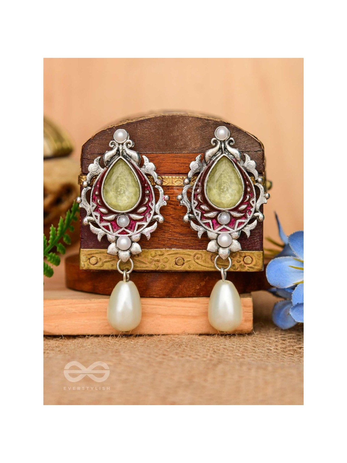 The Nature's Grace - Embellished And Enamelled Oxidised Earrings