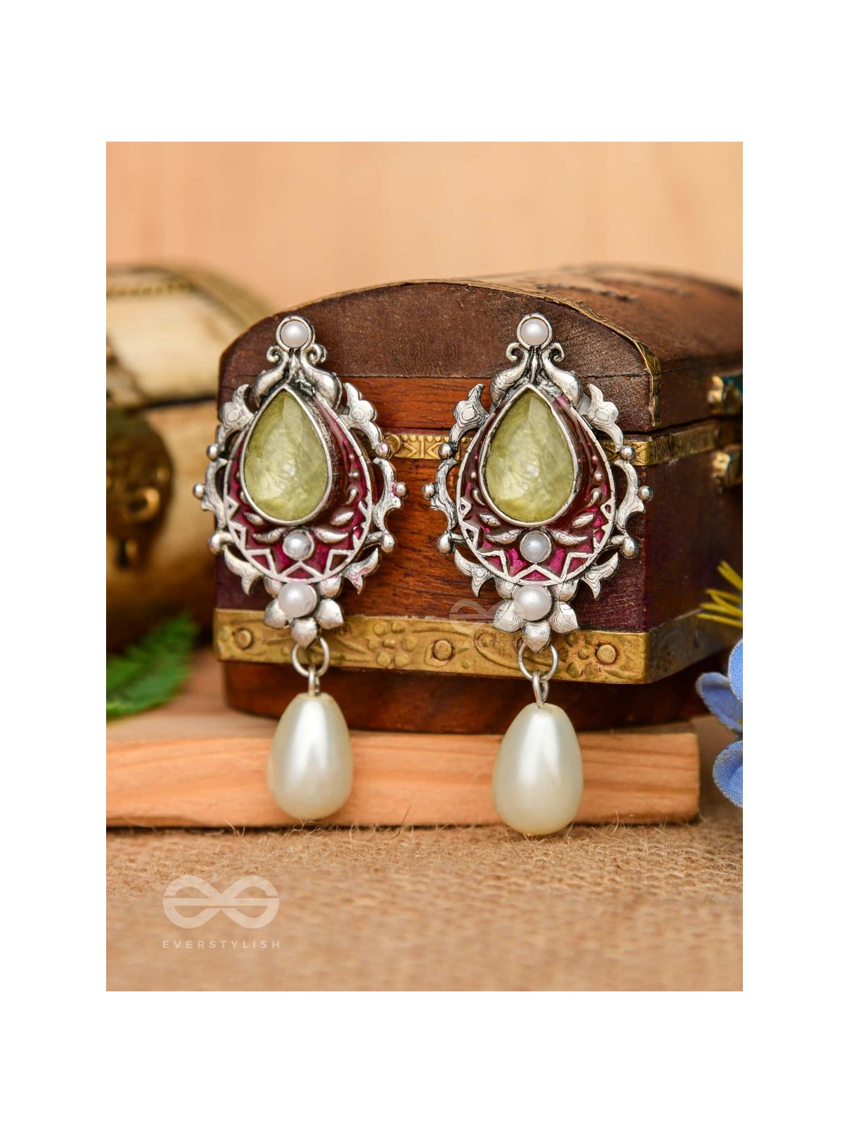 The Nature's Grace - Embellished And Enamelled Oxidised Earrings