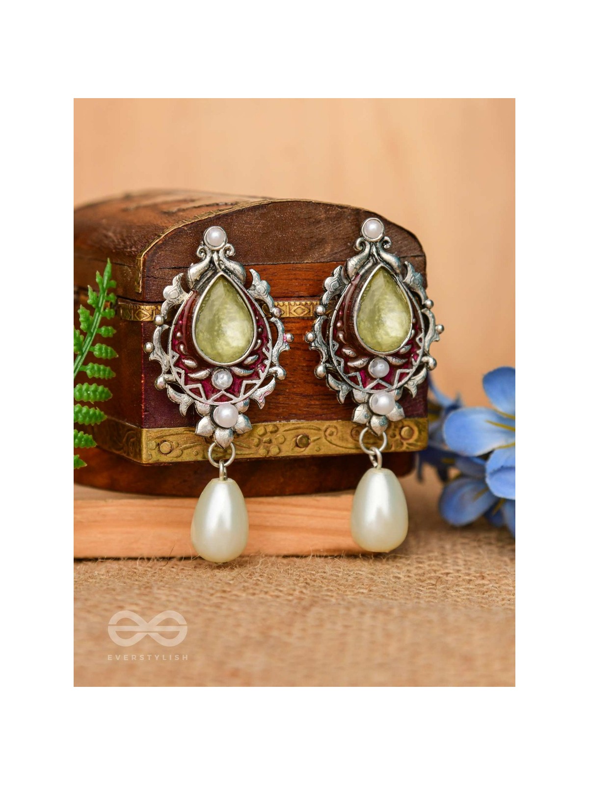 The Nature's Grace - Embellished And Enamelled Oxidised Earrings