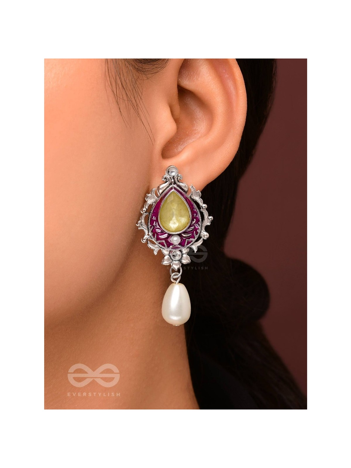 The Nature's Grace - Embellished And Enamelled Oxidised Earrings