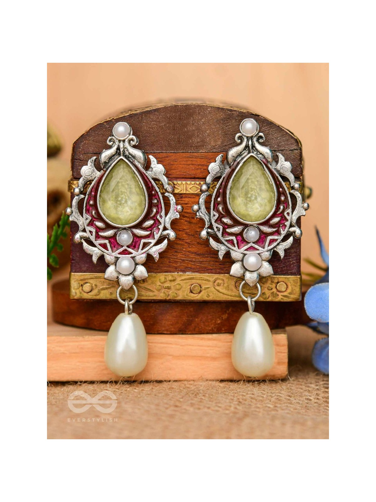 The Nature's Grace - Embellished And Enamelled Oxidised Earrings