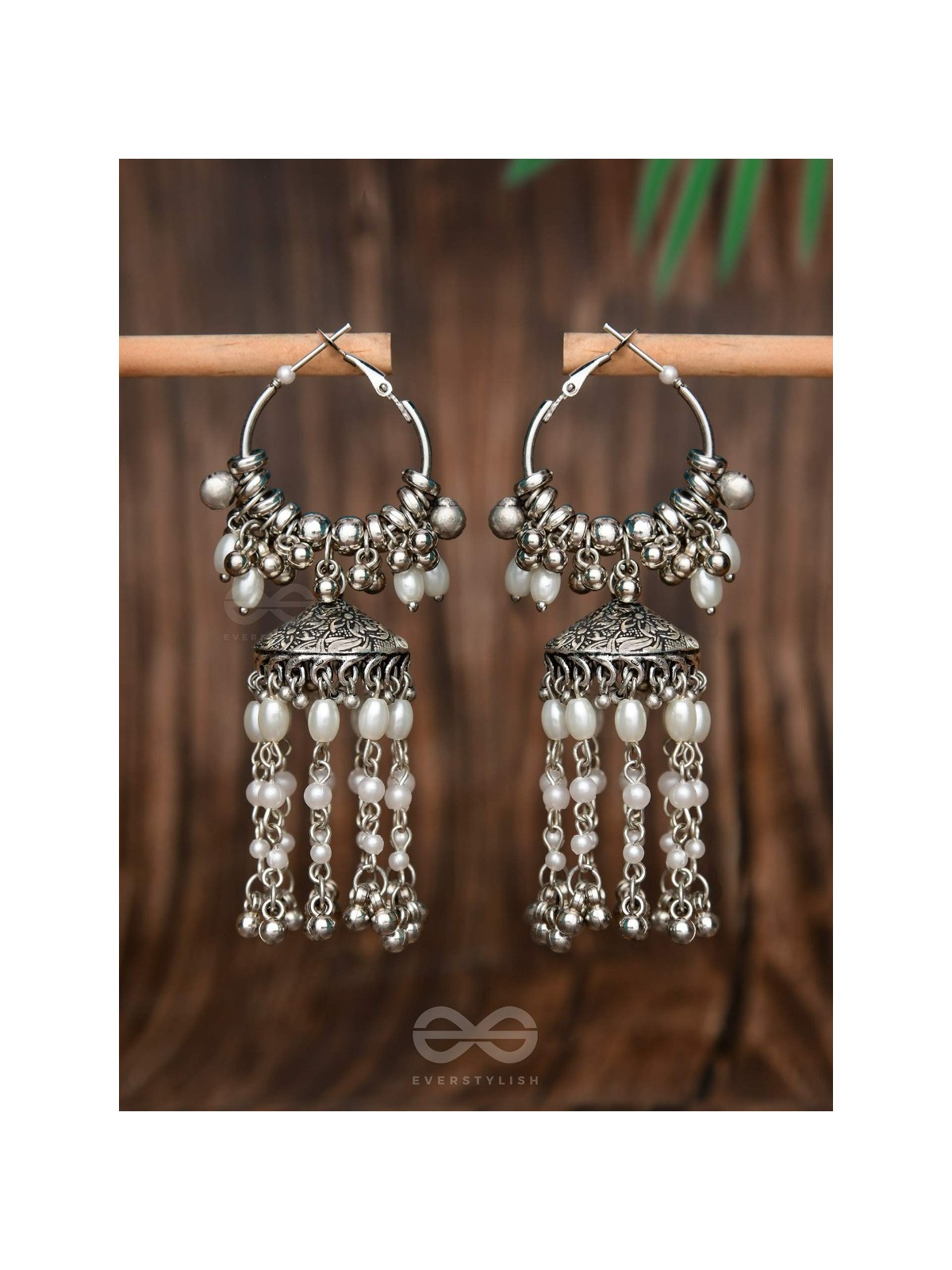 The Frost Blooms - Statement Oxidised Jhumka Earrings