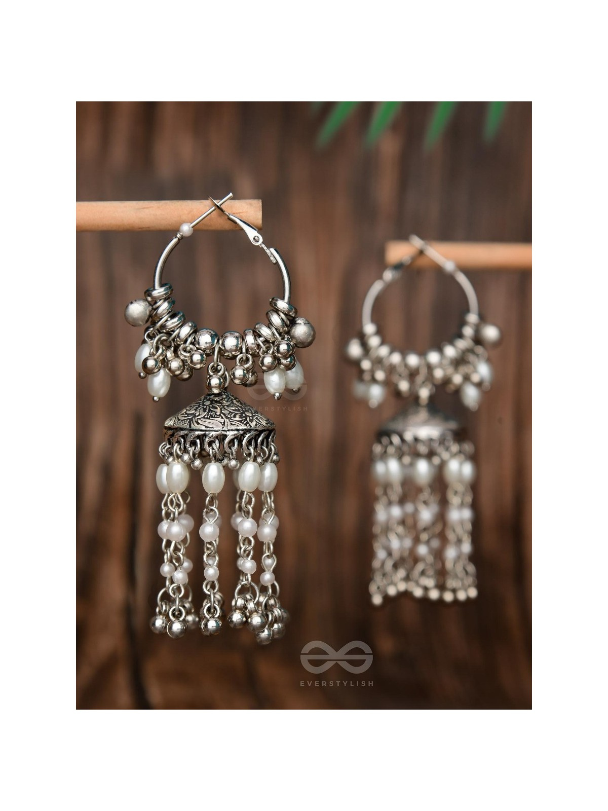 The Frost Blooms - Statement Oxidised Jhumka Earrings