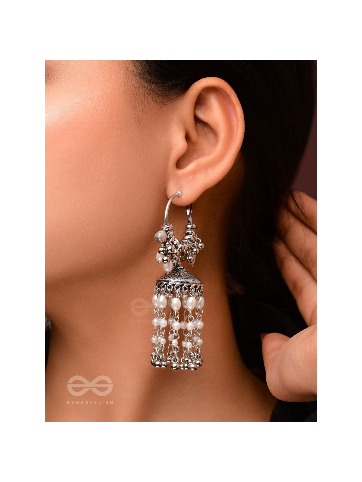 The Frost Blooms - Statement Oxidised Jhumka Earrings