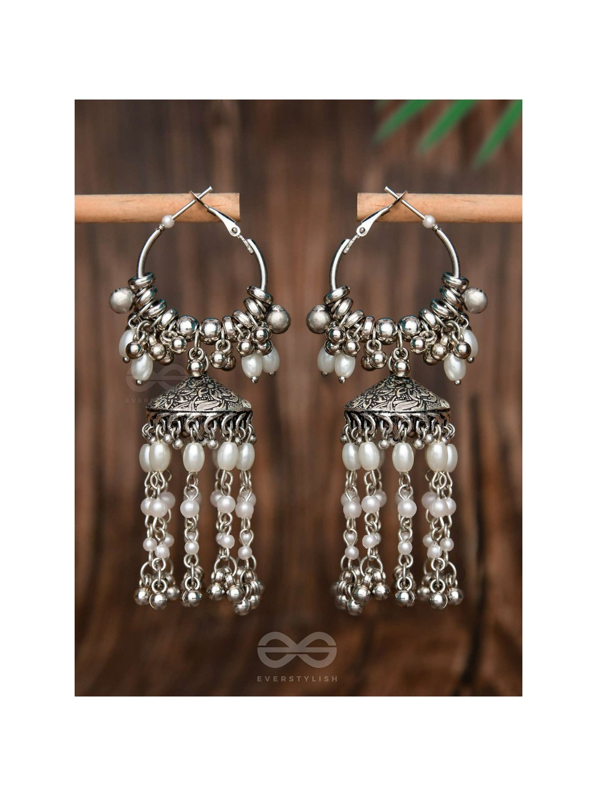The Frost Blooms - Statement Oxidised Jhumka Earrings