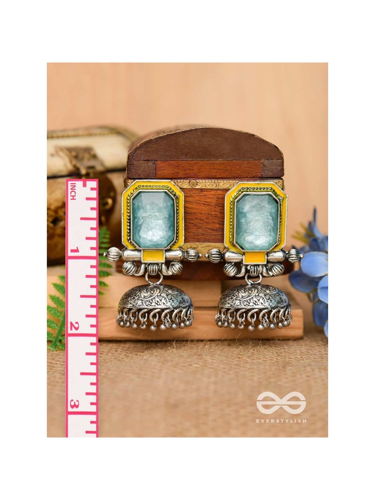 The Sunny Breeze - Embellished And Enamelled Oxidised Jhumka Earrings