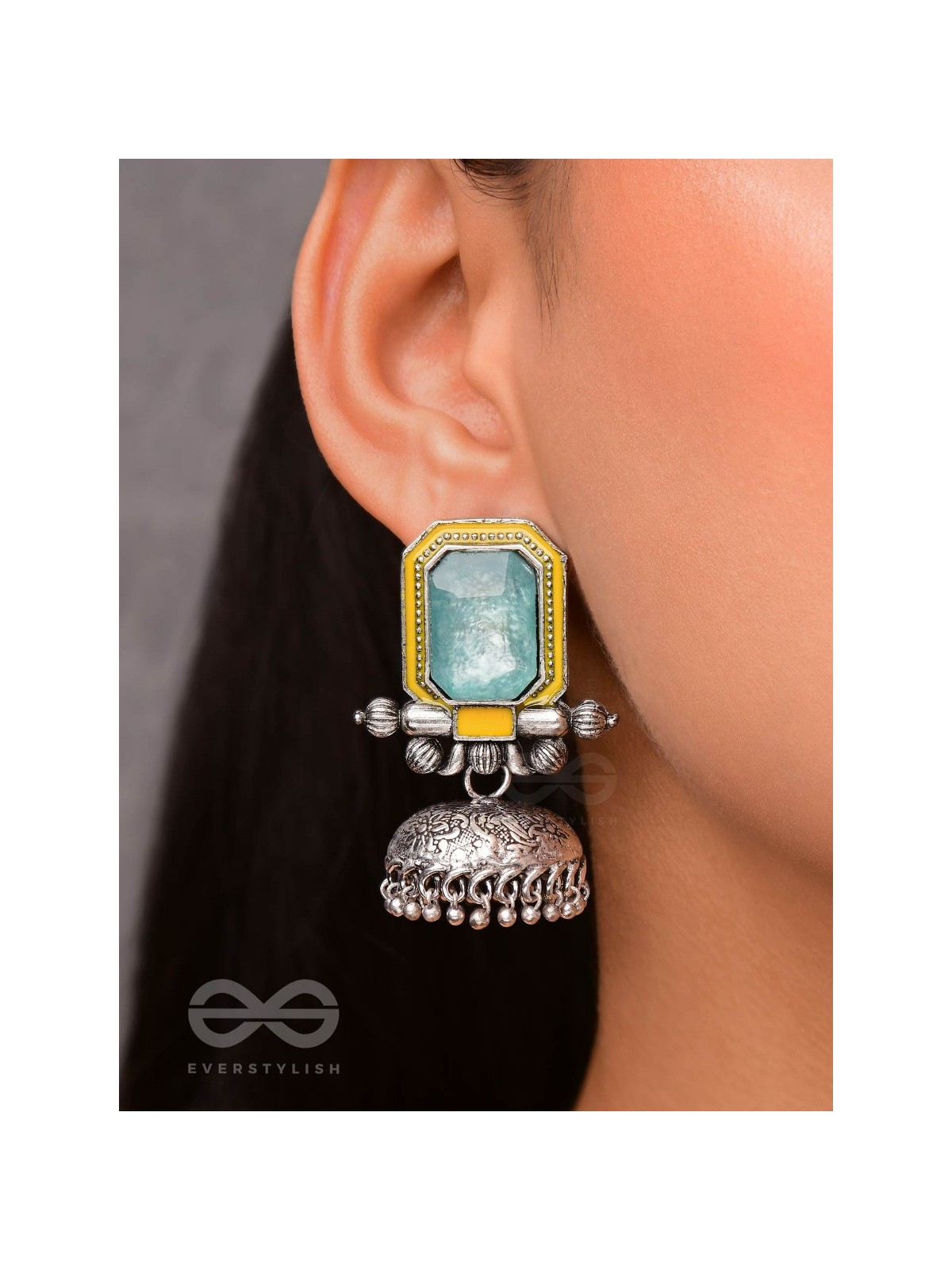 The Sunny Breeze - Embellished And Enamelled Oxidised Jhumka Earrings