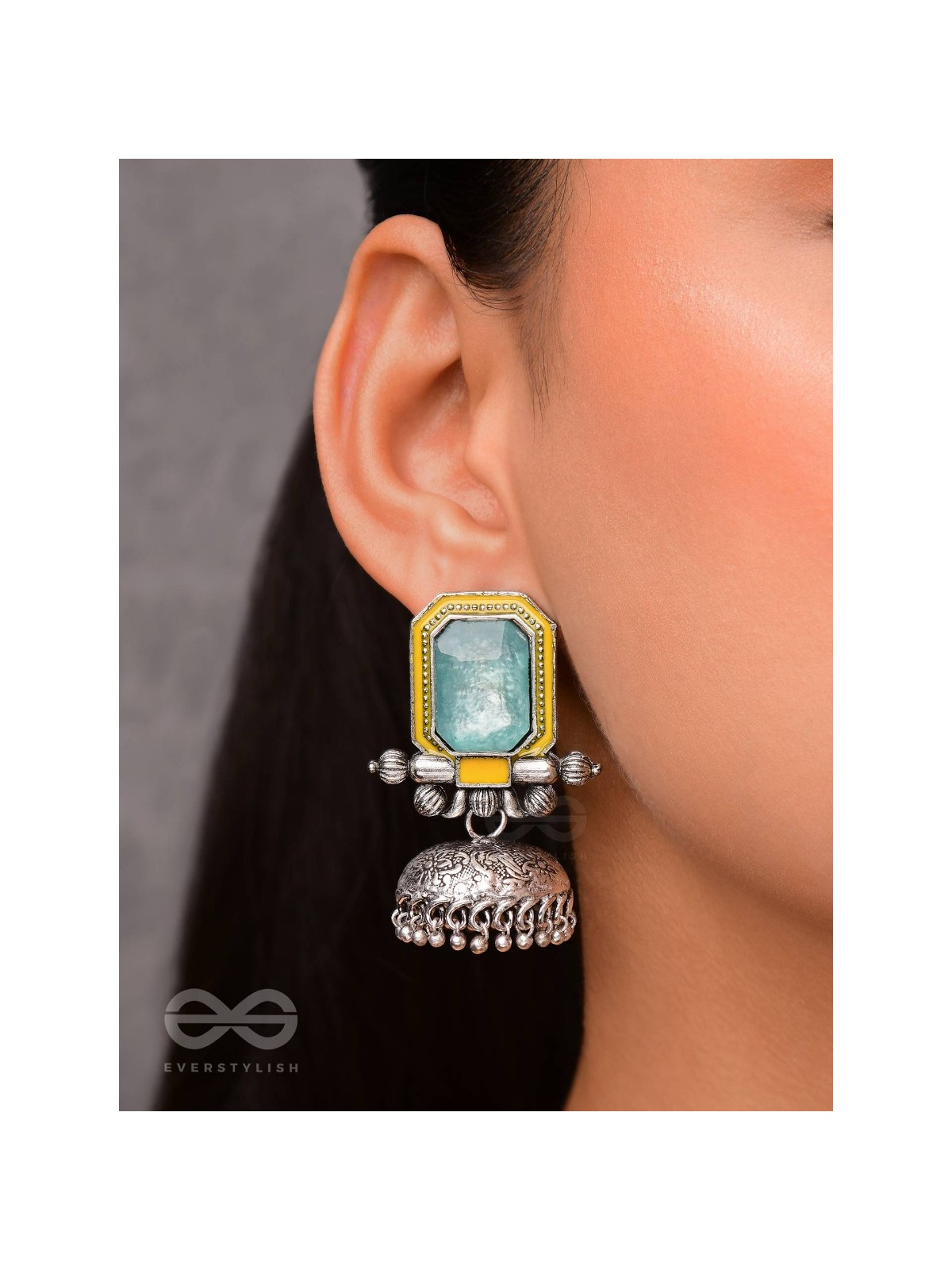 The Sunny Breeze - Embellished And Enamelled Oxidised Jhumka Earrings