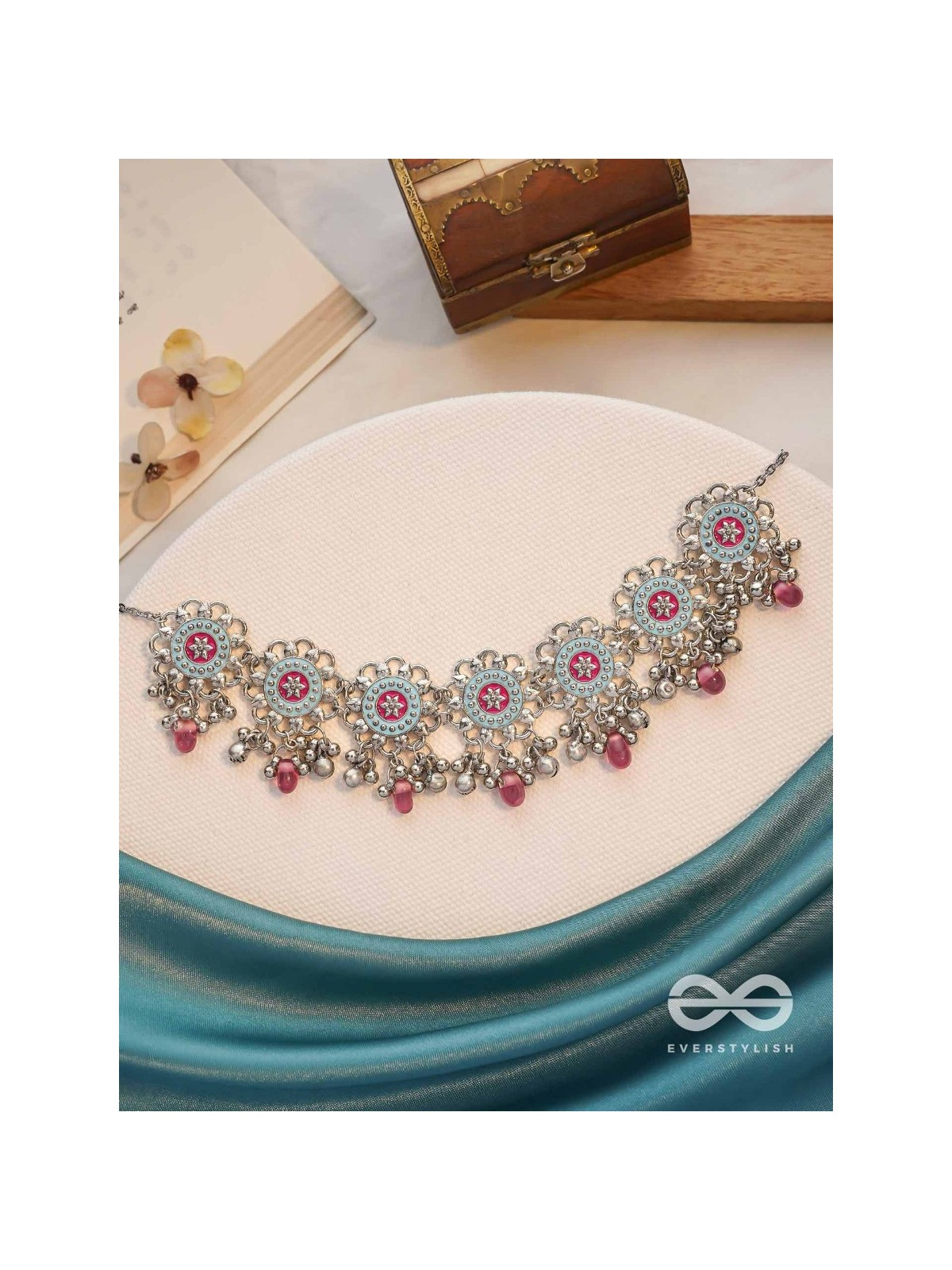 The Rosy Skies - Enamelled Oxidised Neckpiece