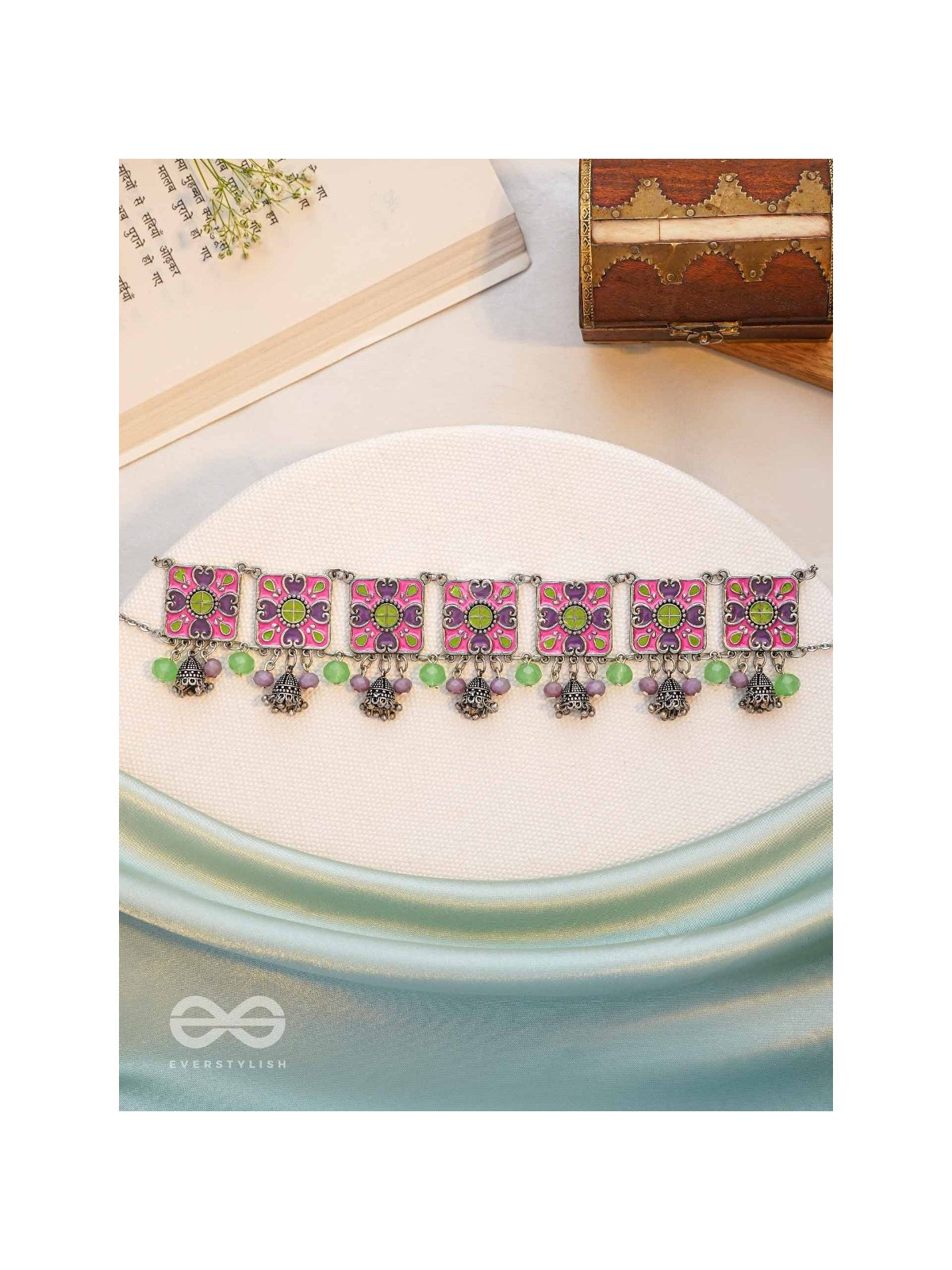 The Orchid Hues - Enamelled Oxidised Neckpiece