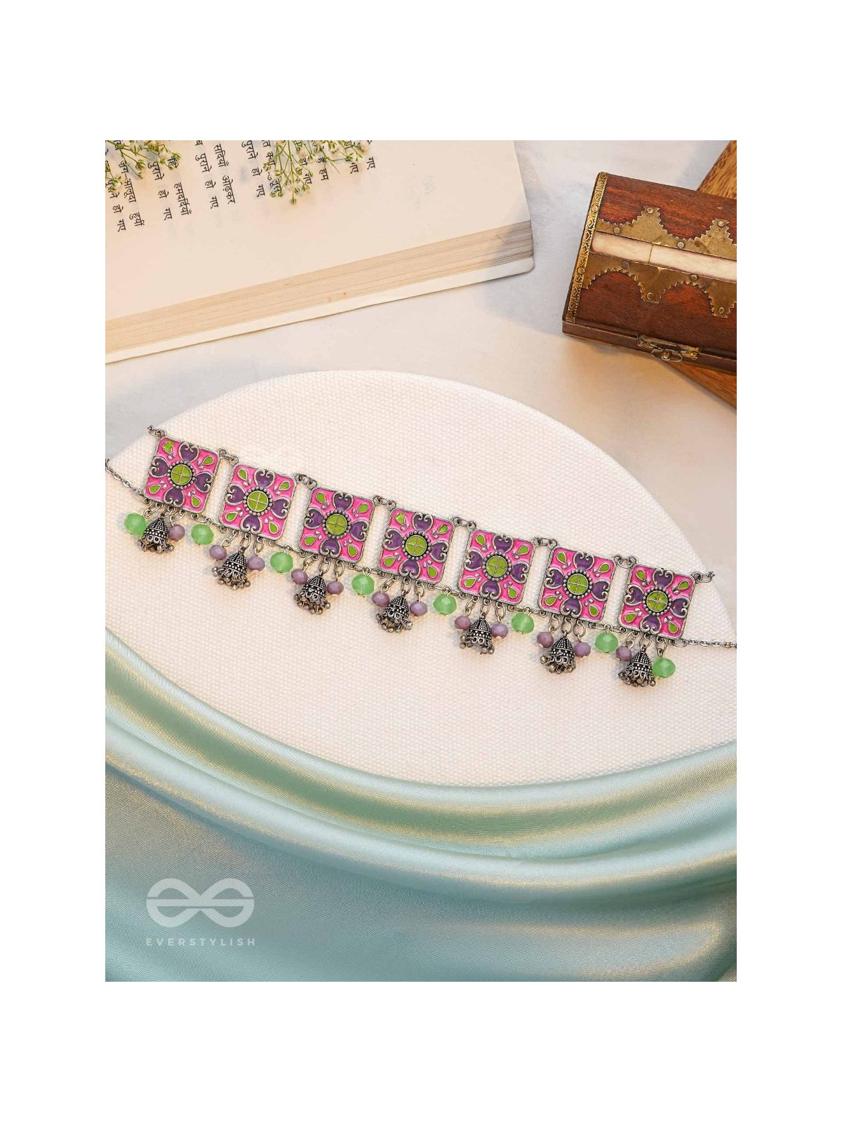 The Orchid Hues - Enamelled Oxidised Neckpiece