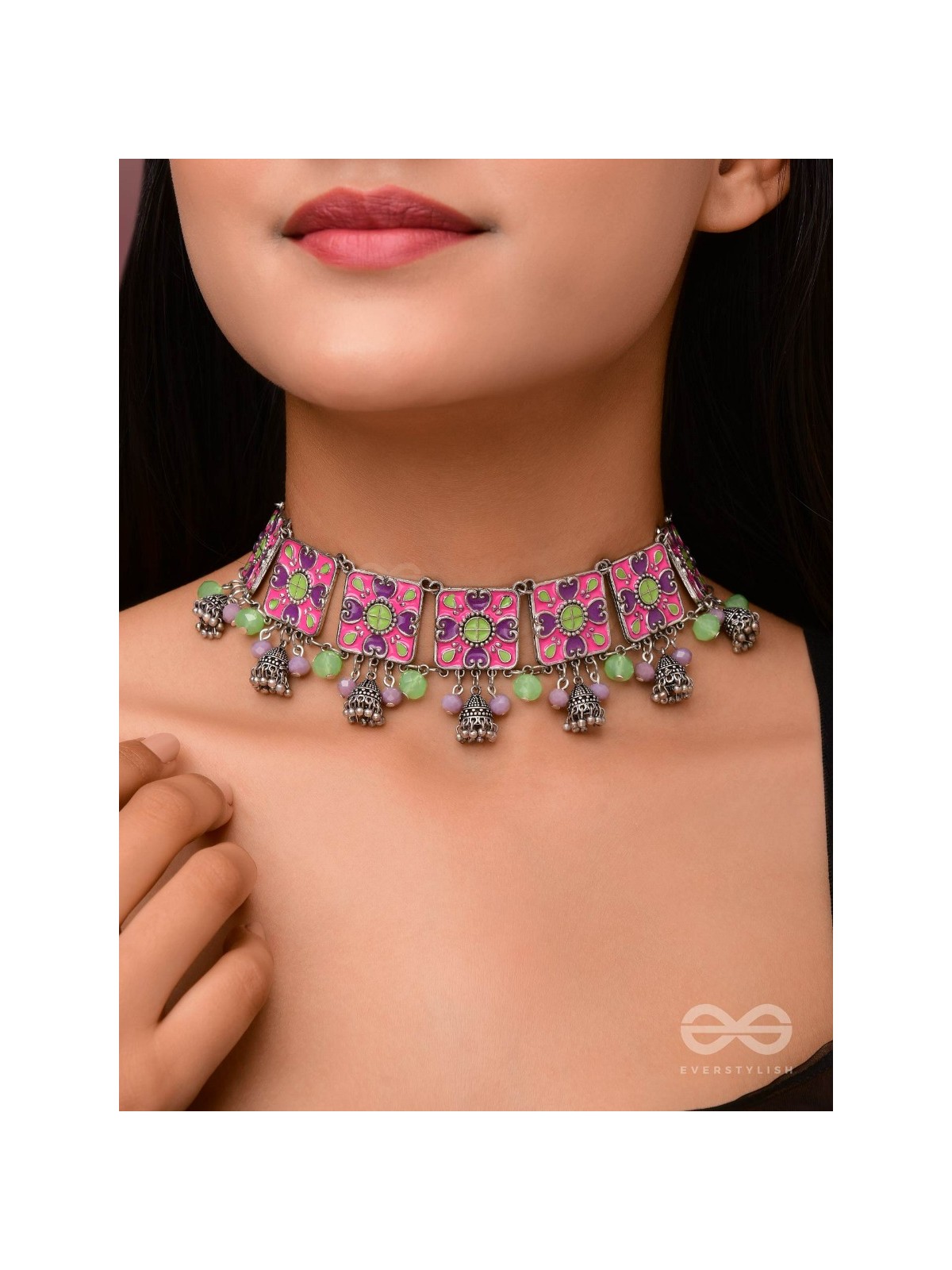 The Orchid Hues - Enamelled Oxidised Neckpiece