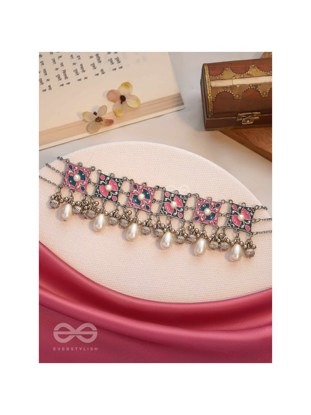 Blushing Blue Haze - Enamelled Oxidised Neckpiece